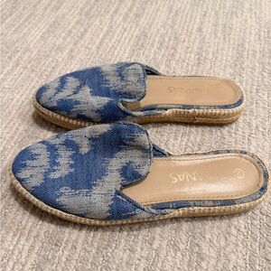 Kaanas Blue Patterned Espadrille Mules